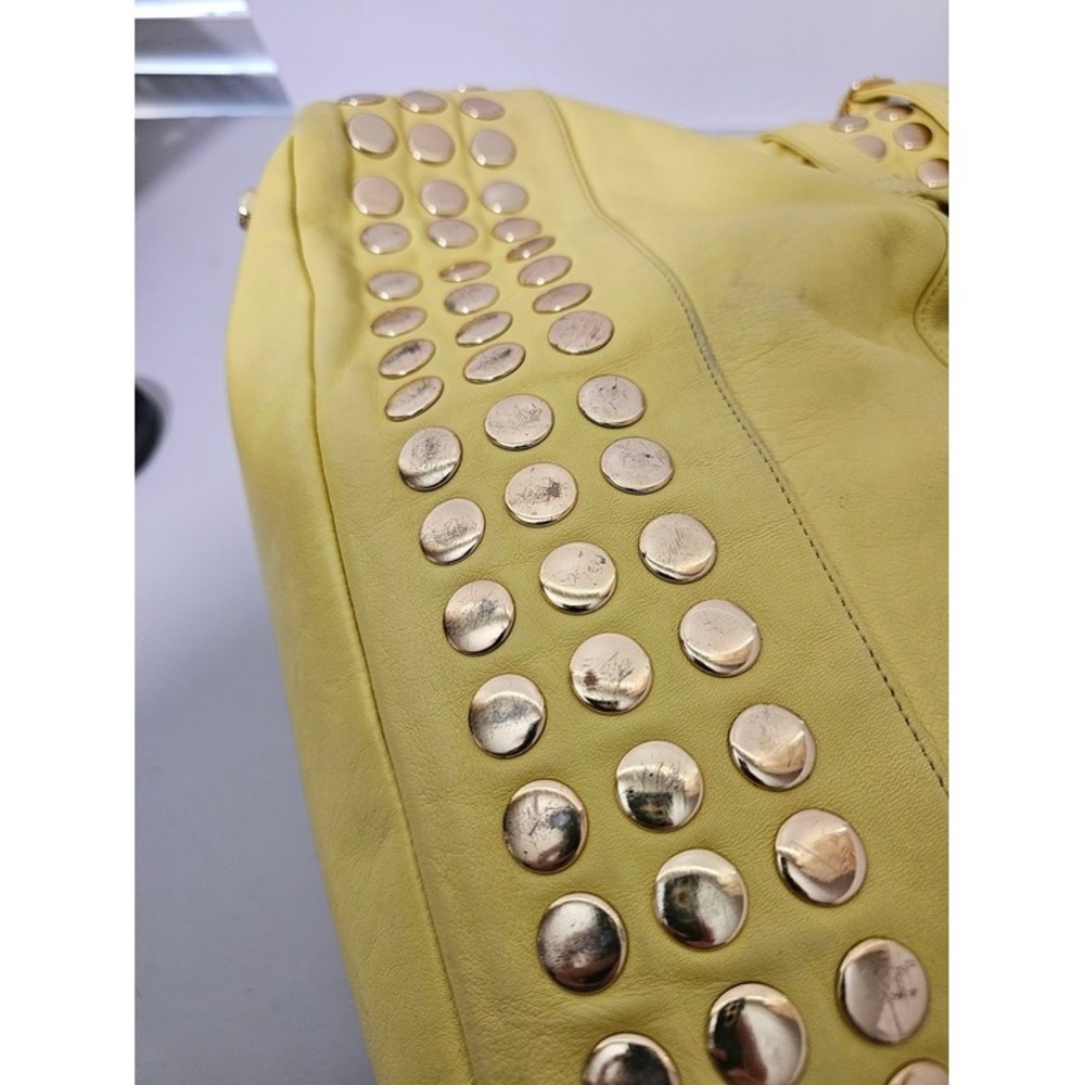Rebecca Minkoff Devote Tote Leather Hobo Bag Yellow Studded Moto Edgy Y2K Boho ~ - Picture 8 of 11